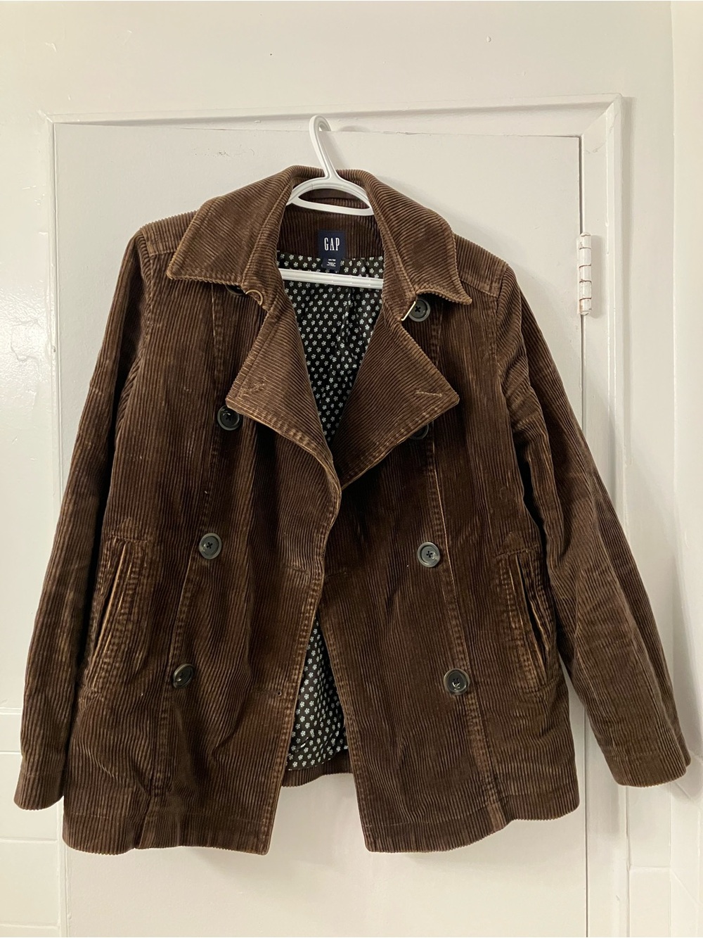 GAP Women’s Dark Brown Corduroy Double-Breasted Peacoat